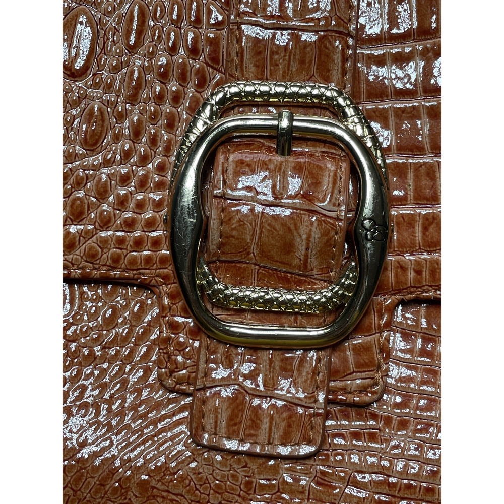 Vtg Crocodile Print Envelope Clutch Burnt Orange Large Purse Y2K Faux‎ Leather - Picture 2 of 16